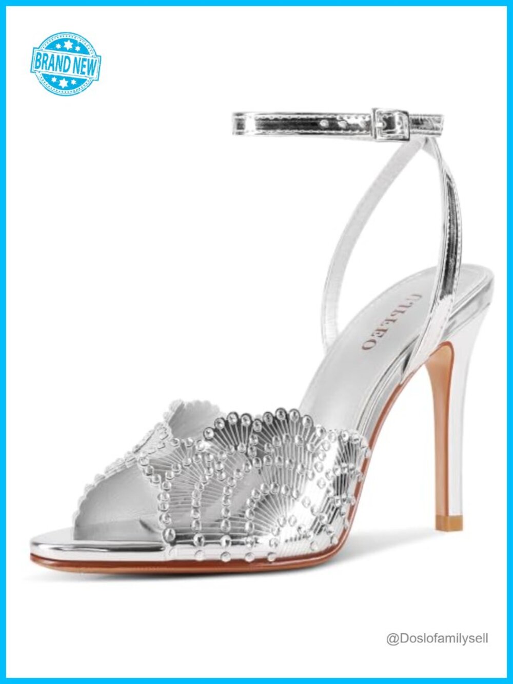 Rhinestone High Heel Sandals Round Open Toe Stiletto Ankle Strap Dressy Wedding